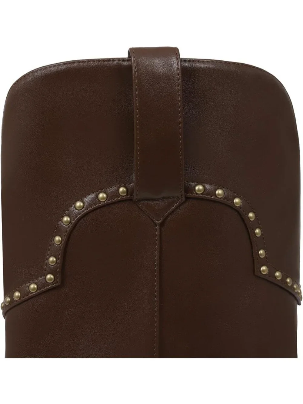 Women's Brown Polyurethane (PU) Studded Fold Over Knee High Chunky Heel Boot